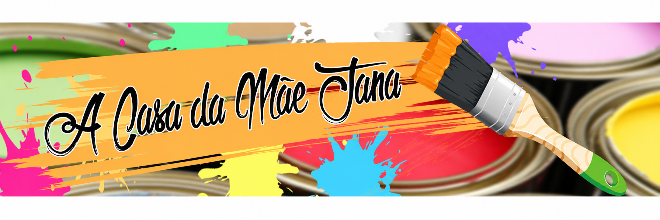 A Casa da Mãe Jana, com pincel, tintas coloridas e traços de pintura